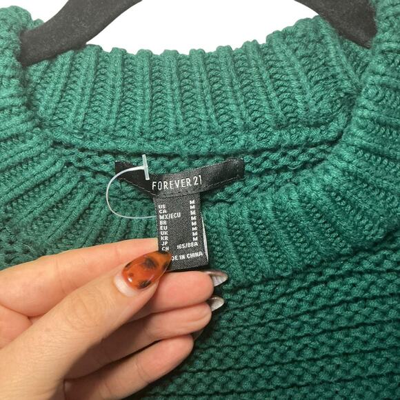 Forever 21 Chunky Knit Cropped Sweater – Emerald Green – Size M - Picture 4 of 5